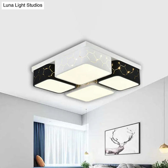 Contemporary Led Square Flush Ceiling Light In Black Acrylic Warm/White Lighting - Bedroom Mount