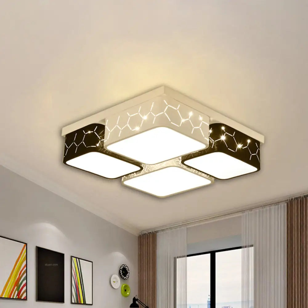 Contemporary Led Square Flush Ceiling Light In Black Acrylic Warm/White Lighting - Bedroom Mount