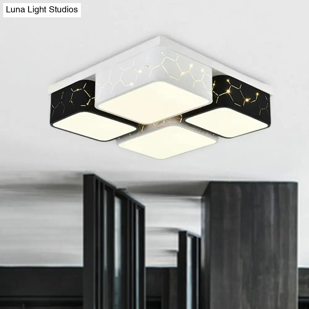 Contemporary Led Square Flush Ceiling Light In Black Acrylic Warm/White Lighting - Bedroom Mount