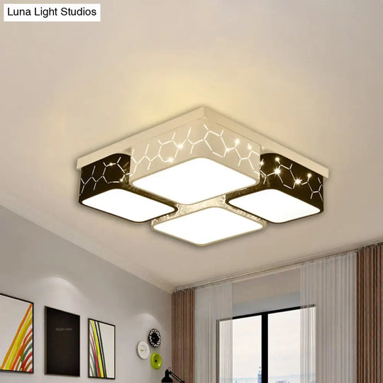 Contemporary Led Square Flush Ceiling Light In Black Acrylic Warm/White Lighting - Bedroom Mount