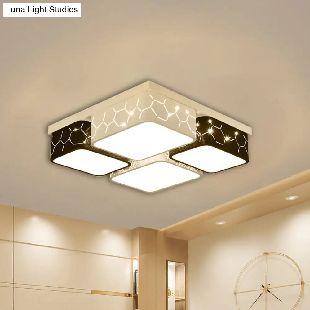 Contemporary Led Square Flush Ceiling Light In Black Acrylic Warm/White Lighting - Bedroom Mount