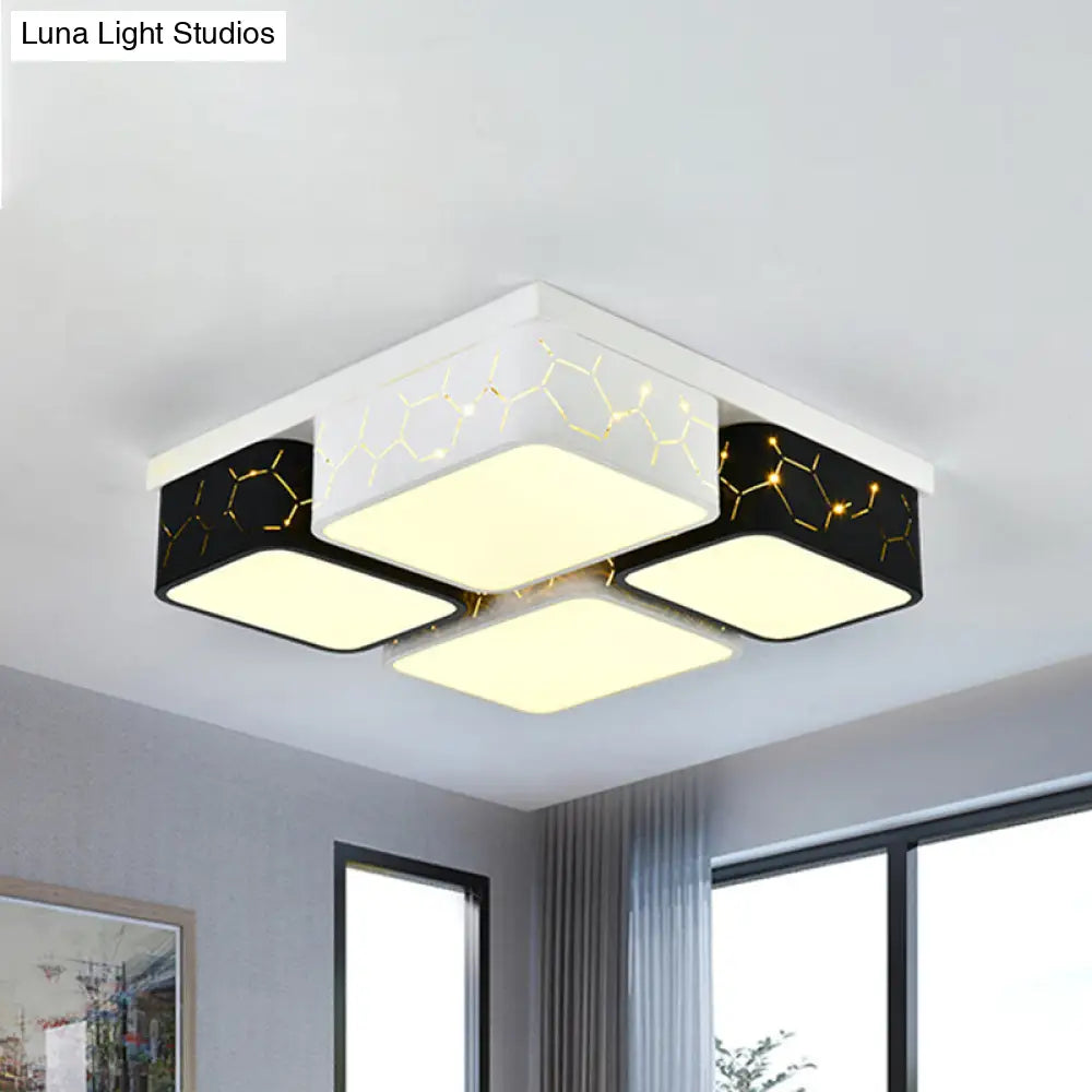 Contemporary Led Square Flush Ceiling Light In Black Acrylic Warm/White Lighting - Bedroom Mount