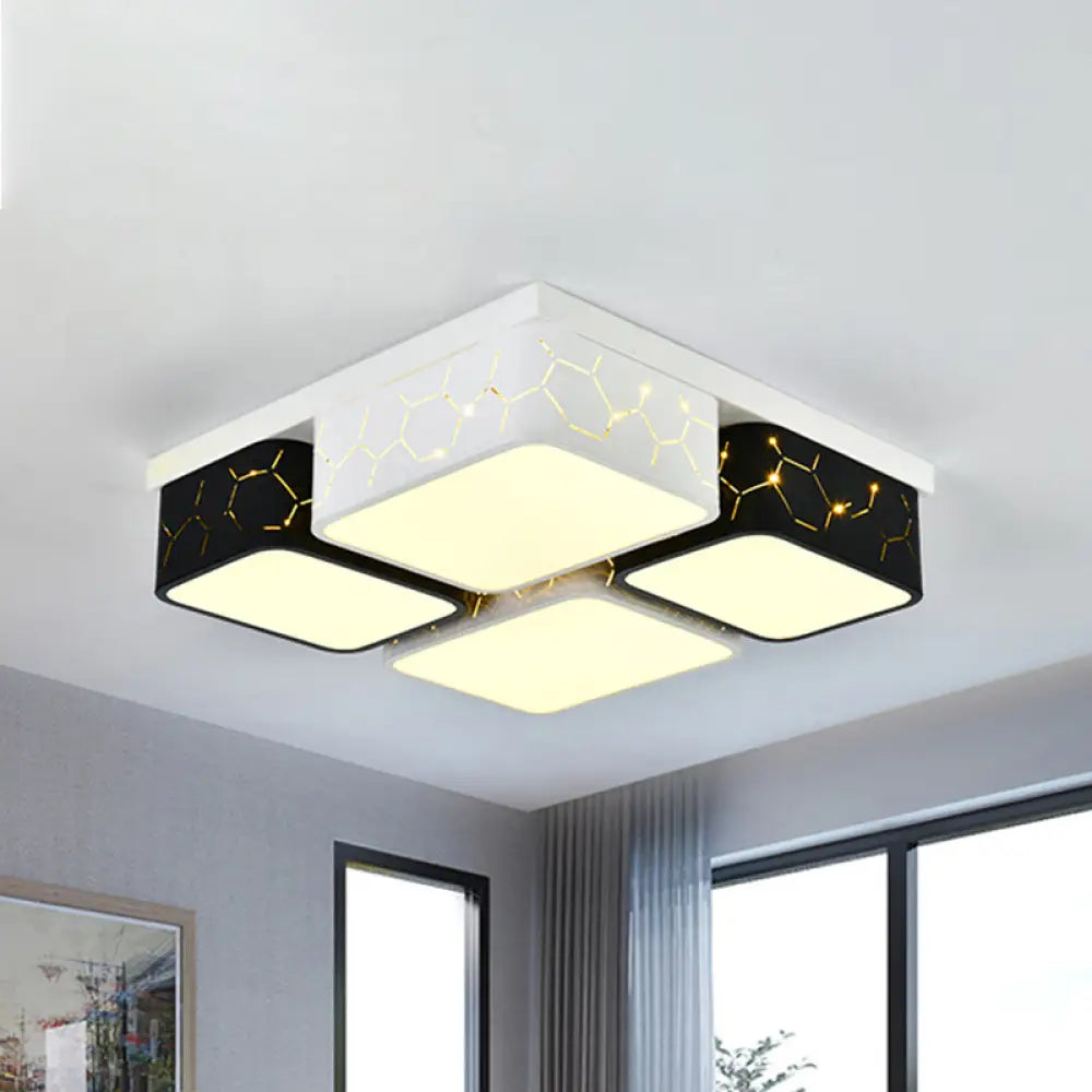 Contemporary Led Square Flush Ceiling Light In Black Acrylic Warm/White Lighting - Bedroom Mount