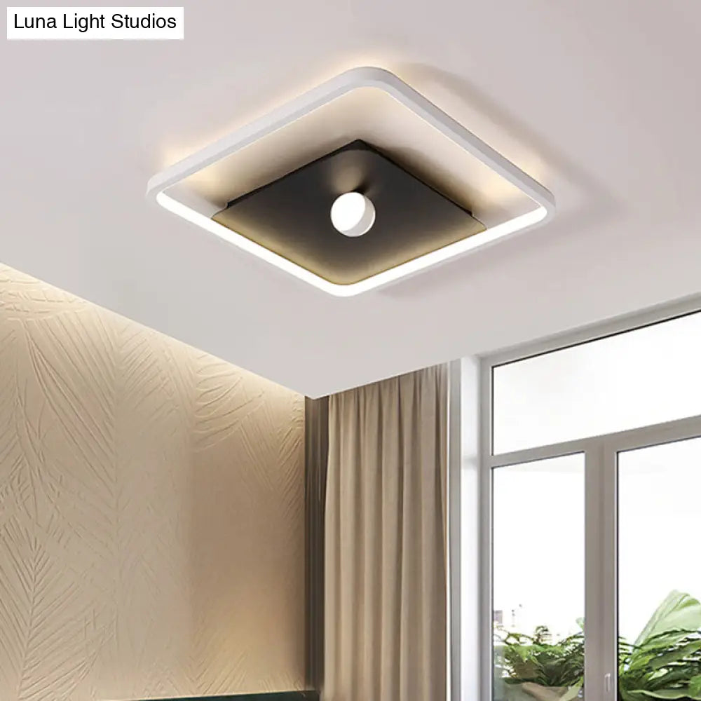 Contemporary Led Square Flush Mount Ceiling Light In Black And White Black-White