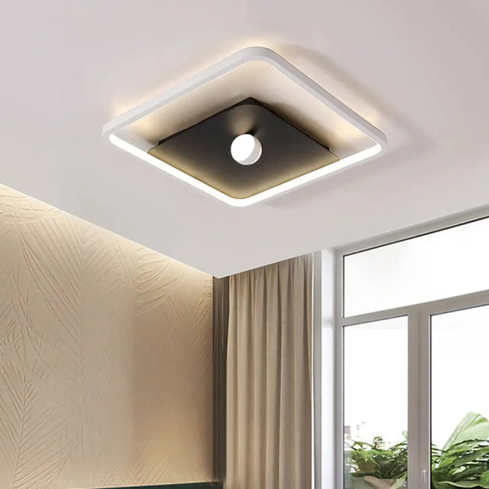 Contemporary Led Square Flush Mount Ceiling Light In Black And White Black - White