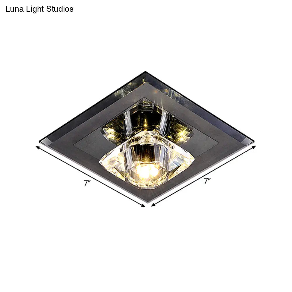 Contemporary Led Square Flushmount Light With Clear Crystals - Black Ideal For Corridor Ceiling