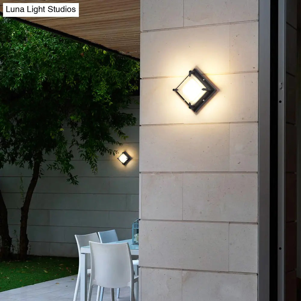 Contemporary Led Square Patio Wall Sconce Light In Black With Frosted Glass