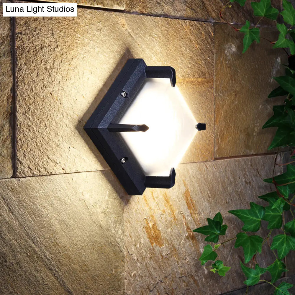 Contemporary Led Square Patio Wall Sconce Light In Black With Frosted Glass