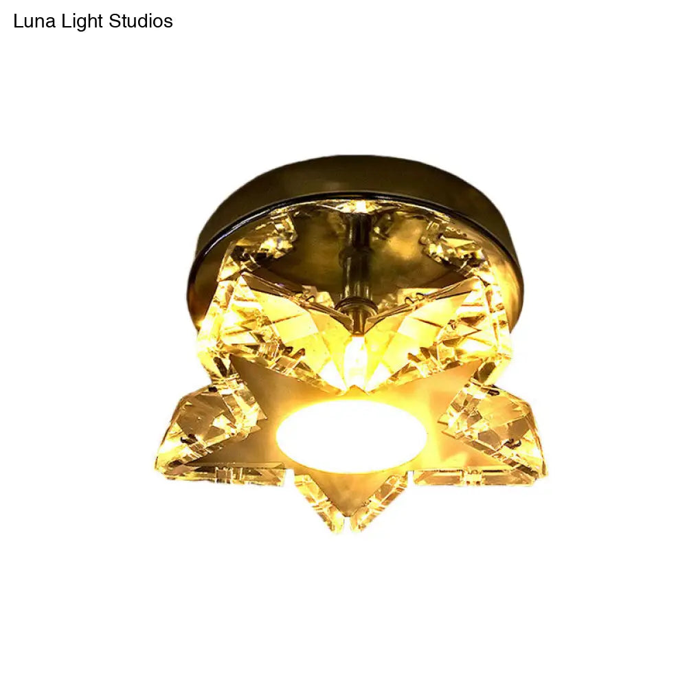 Contemporary Led Star Shaped Ceiling Mounted Fixture - Clear Crystal Nickel Warm/White Light