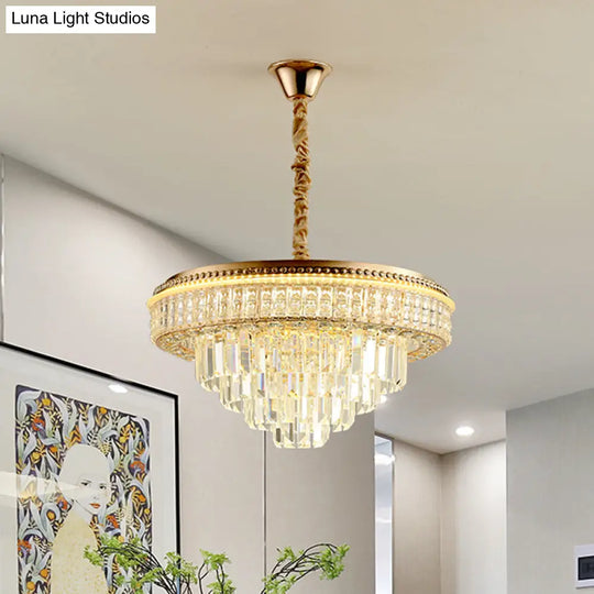 Contemporary Led Crystal Chandelier For Dining Room Suspended With Clear Prisms