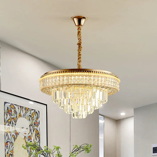 Contemporary Led Suspension Pendant With Clear Crystal Prisms For Dining Room Chandelier