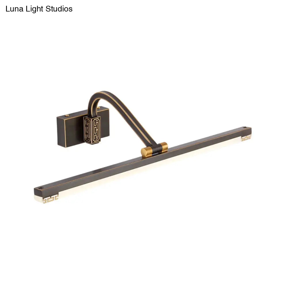 Contemporary Led Wall Lamp In Black/Brass With Curvy Arm - Metal Straight Vanity Sconce