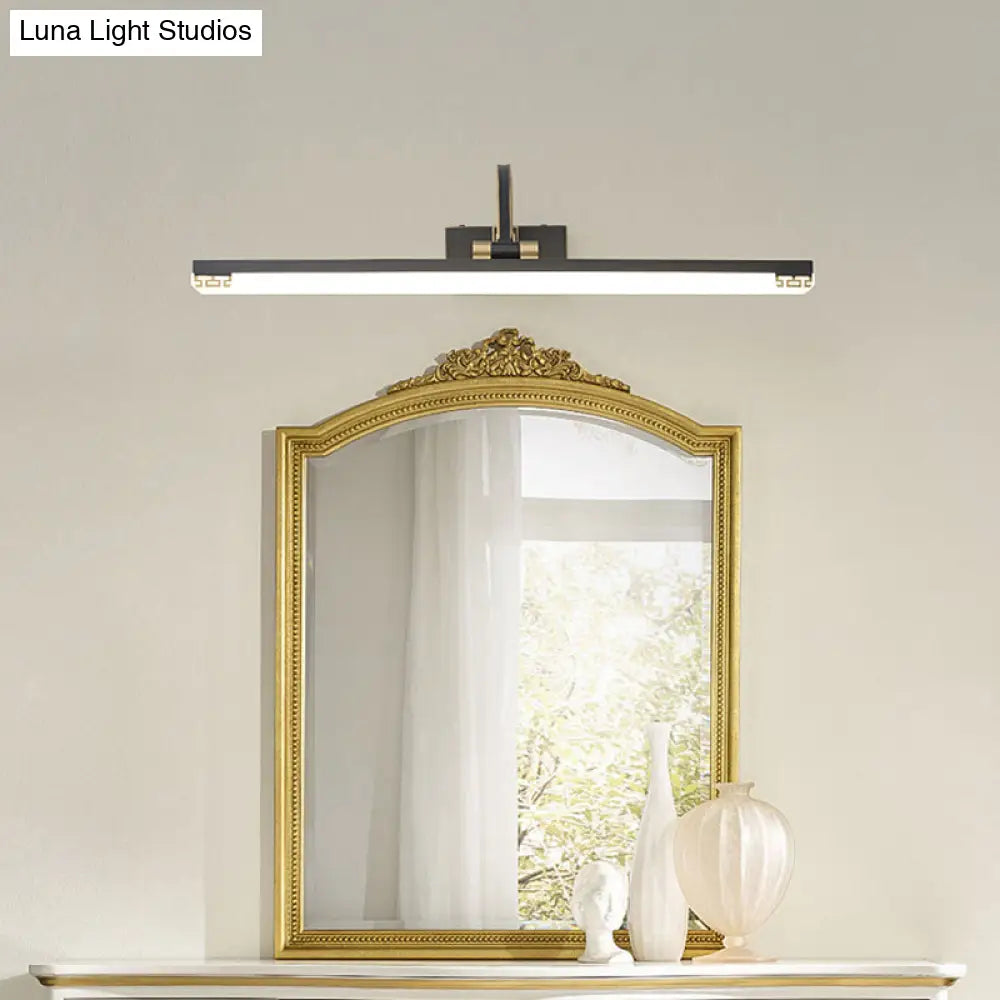 Contemporary Led Wall Lamp In Black/Brass With Curvy Arm - Metal Straight Vanity Sconce