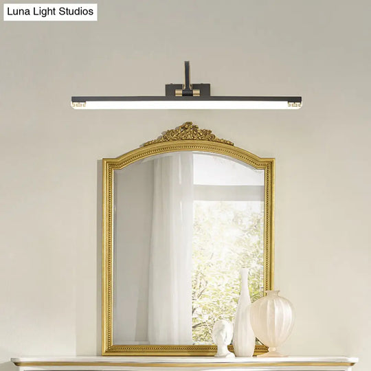 Contemporary Led Wall Lamp In Black/Brass With Curvy Arm - Metal Straight Vanity Sconce