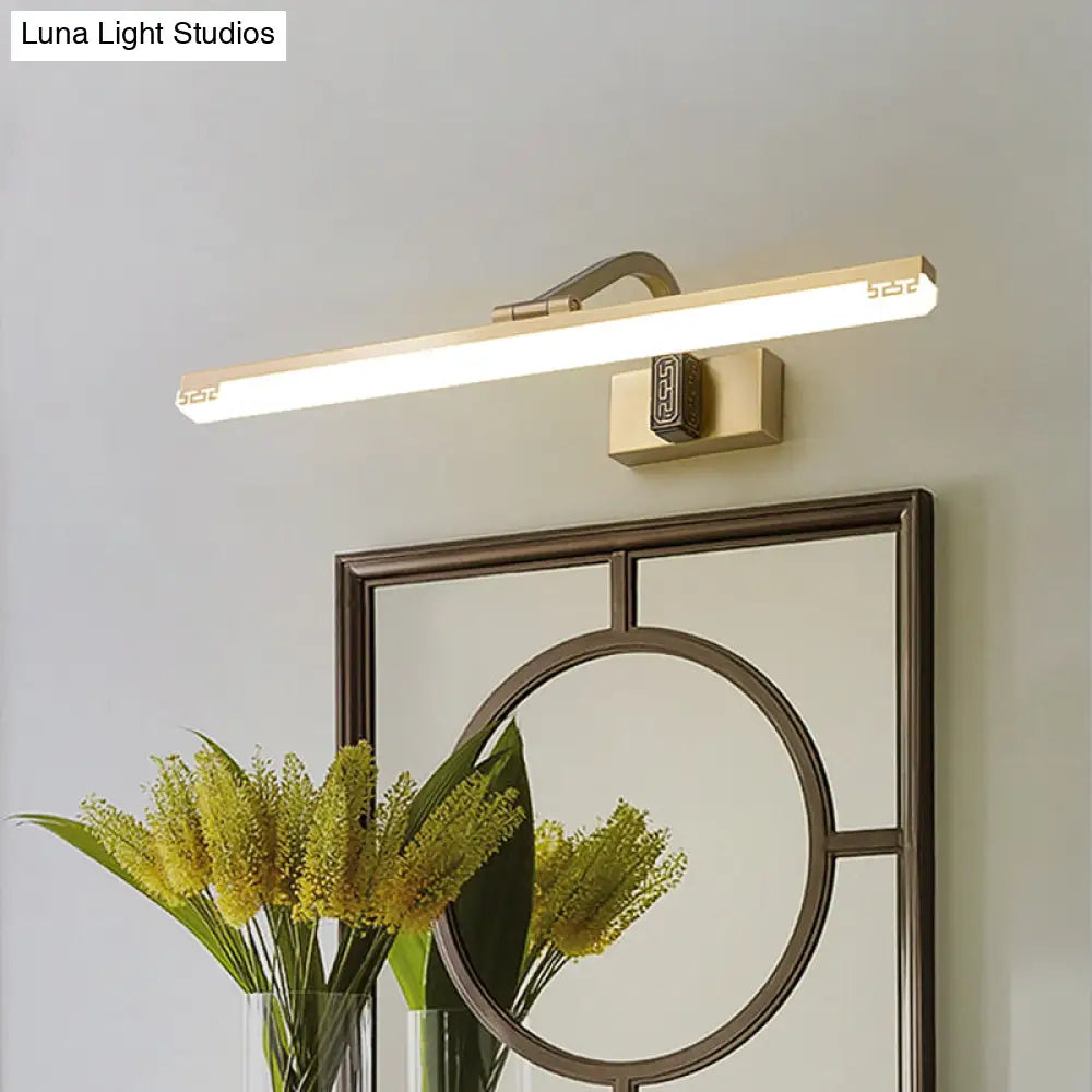 Contemporary Led Wall Lamp In Black/Brass With Curvy Arm - Metal Straight Vanity Sconce