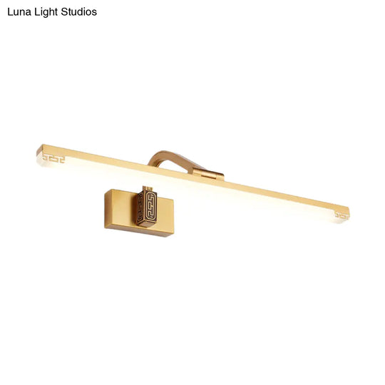 Contemporary Led Wall Lamp In Black/Brass With Curvy Arm - Metal Straight Vanity Sconce