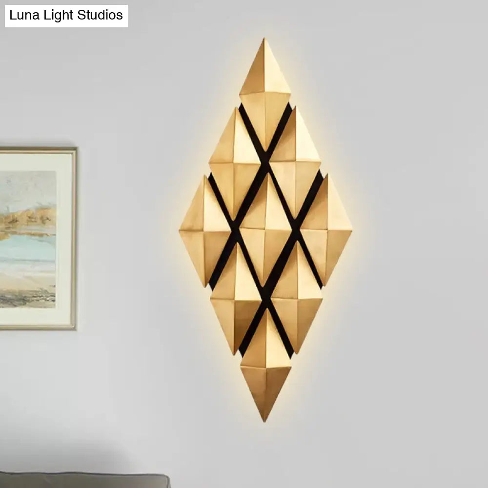 Contemporary Led Wall Lamp With Metallic Gold Diamond Shade - Warm/White Light 23/31 Width