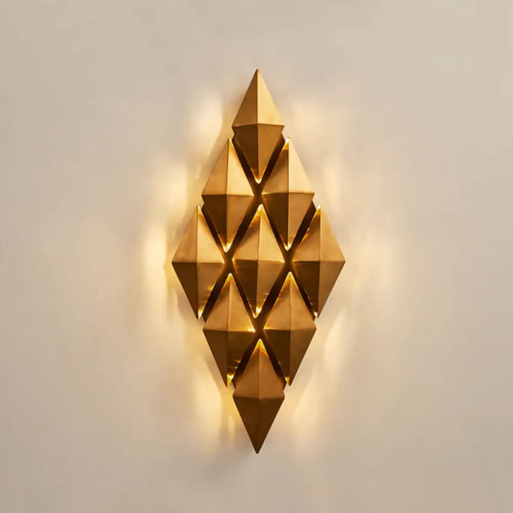 Contemporary Led Wall Lamp With Metallic Gold Diamond Shade - Warm/White Light 23/31 Width / 23 Warm