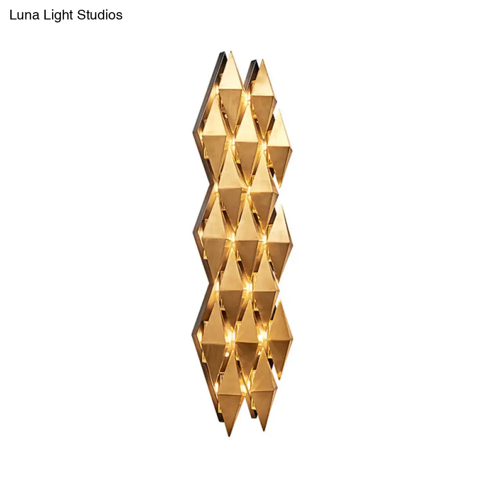 Contemporary Led Wall Lamp With Metallic Gold Diamond Shade - Warm/White Light 23/31 Width