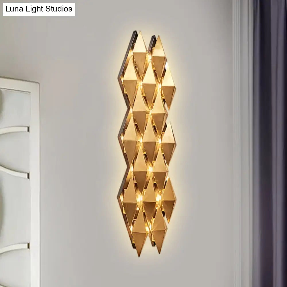 Contemporary Led Wall Lamp With Metallic Gold Diamond Shade - Warm/White Light 23/31 Width