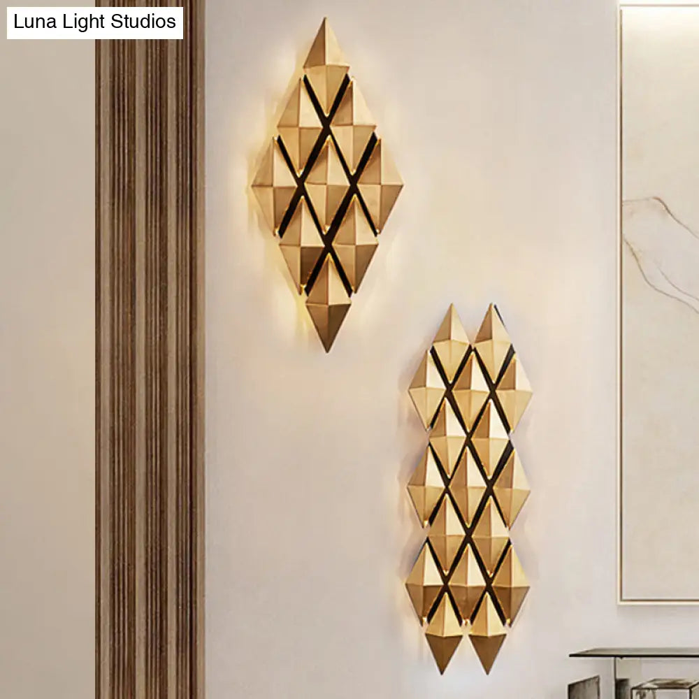 Contemporary Led Wall Lamp With Metallic Gold Diamond Shade - Warm/White Light 23/31 Width