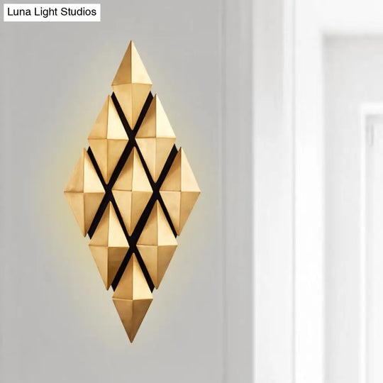 Contemporary Led Wall Lamp With Metallic Gold Diamond Shade - Warm/White Light 23/31 Width