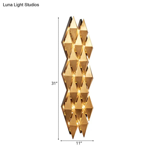 Contemporary Led Wall Lamp With Metallic Gold Diamond Shade - Warm/White Light 23/31 Width