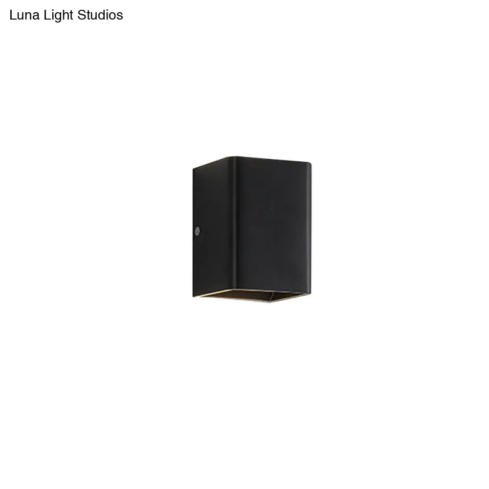 Contemporary Led Wall Mount Lamp - Black/White Cube Shade Metallic Finish Ideal For Bedside With