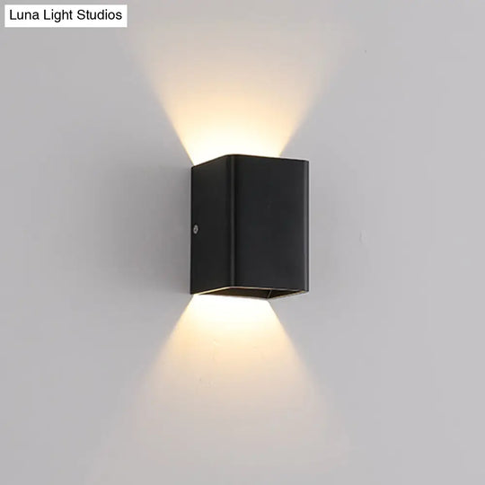 Contemporary Led Wall Mount Lamp - Black/White Cube Shade Metallic Finish Ideal For Bedside With