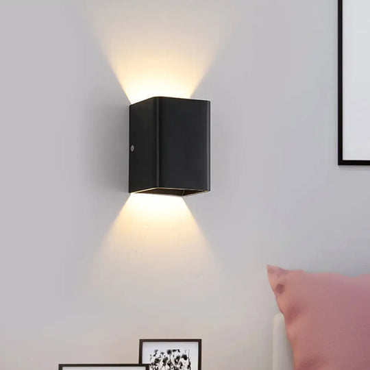 Contemporary Led Wall Mount Lamp - Black/White Cube Shade Metallic Finish Ideal For Bedside With