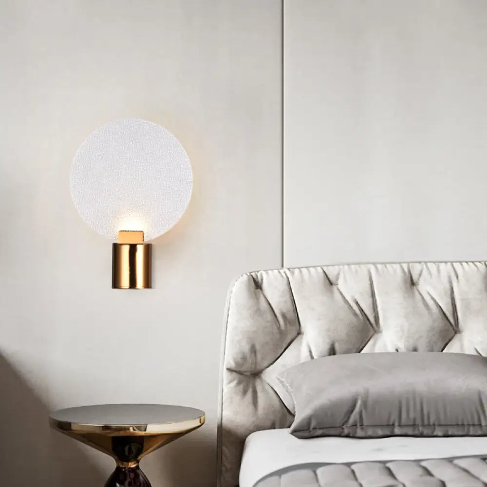 Contemporary Led Wall Mounted Lamp - Gold Round Design With Bubble Glass Shade