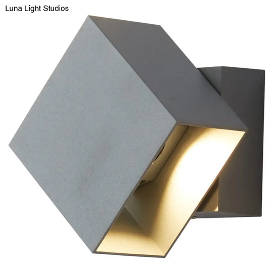 Contemporary Led Wall Sconce - Cuboid Shape Adjustable Angle Metal Black/Grey/White Outdoor Mount