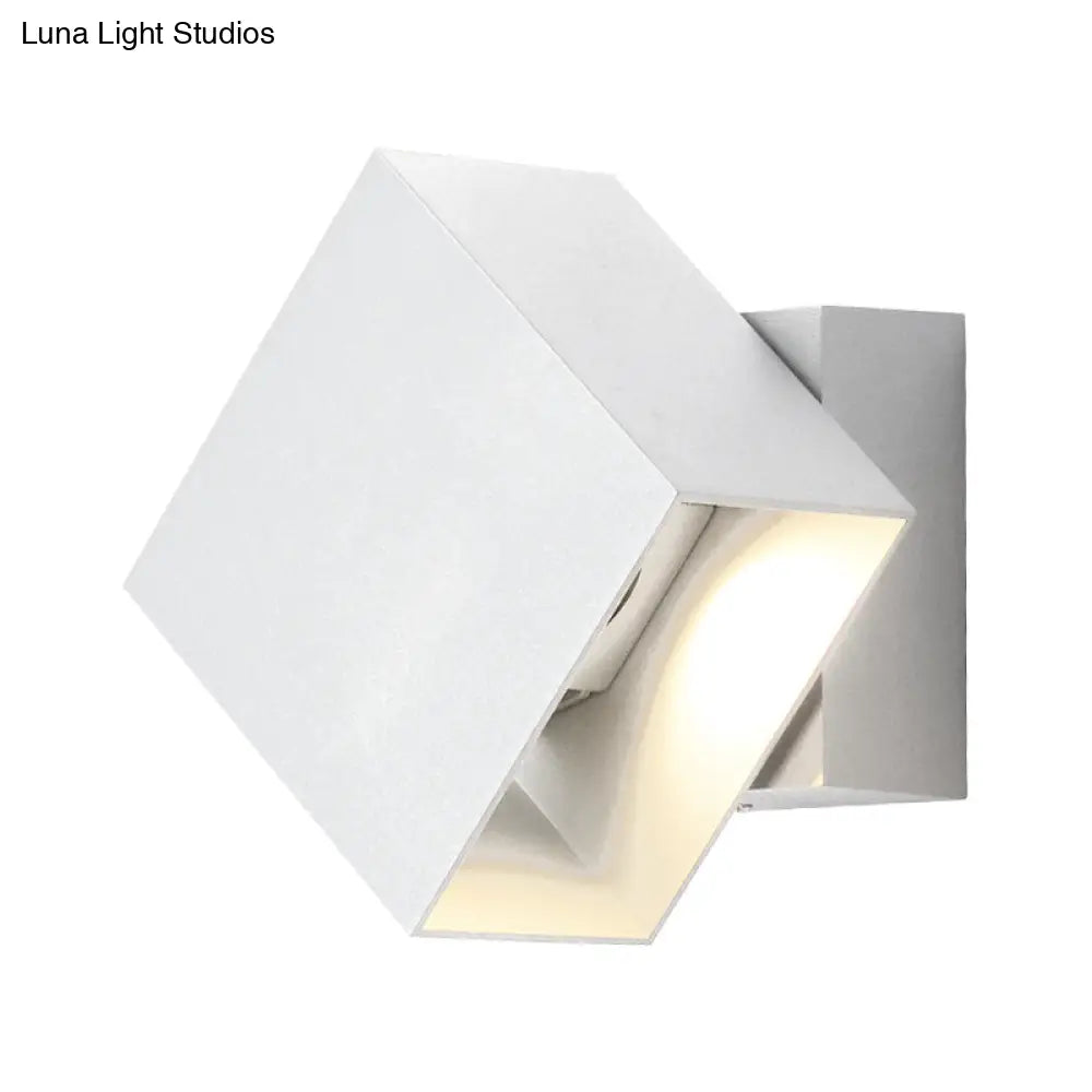 Contemporary Led Wall Sconce - Cuboid Shape Adjustable Angle Metal Black/Grey/White Outdoor Mount