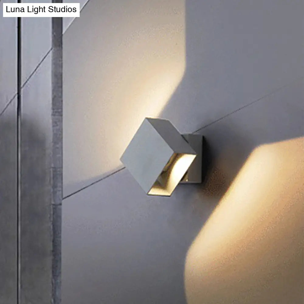 Contemporary Led Wall Sconce - Cuboid Shape Adjustable Angle Metal Black/Grey/White Outdoor Mount