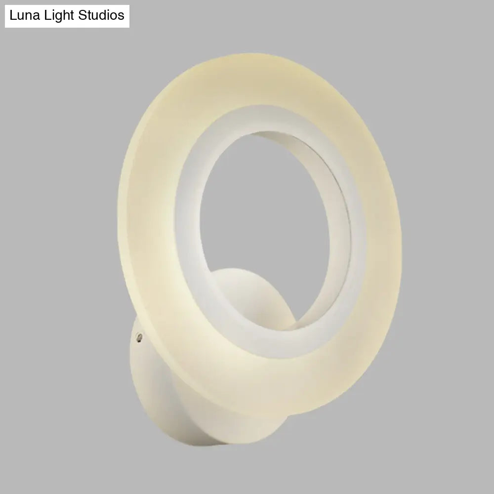 Contemporary Led Wall Sconce Lamp - White Ring Design With Acrylic Shade Warm/White Light