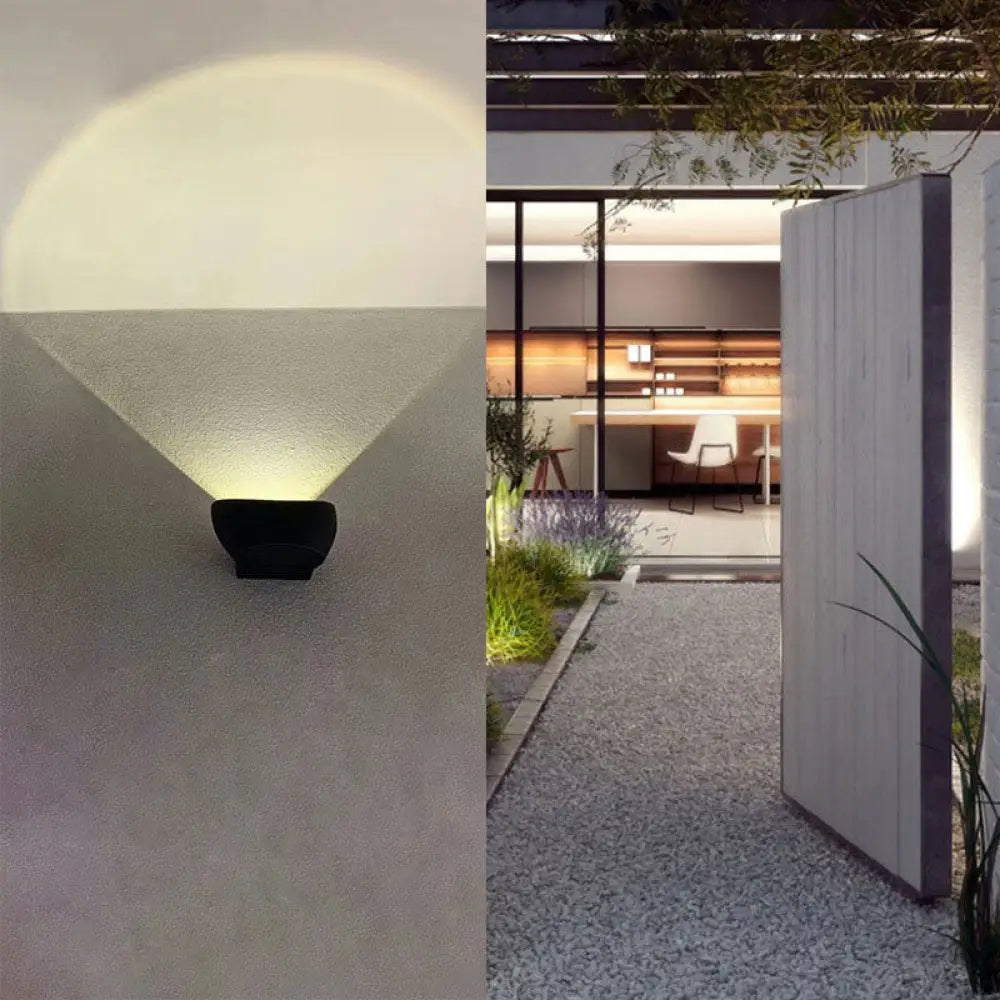 Contemporary Led Wall Sconce Light Fixture- Elliptical Shape Metallic Courtyard Lighting Black