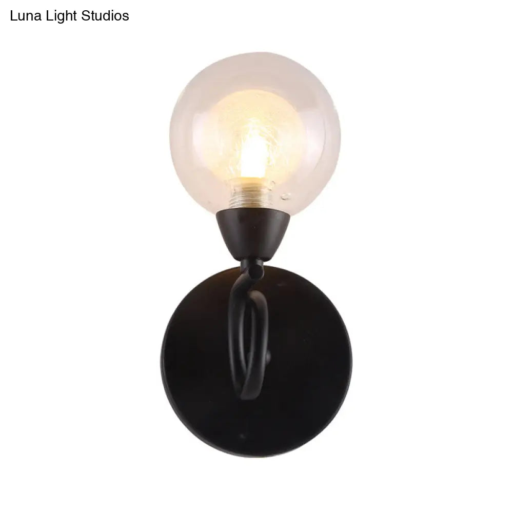 Contemporary Led Wall Sconce Light Fixture - White Glass Round Design (Black Mount)