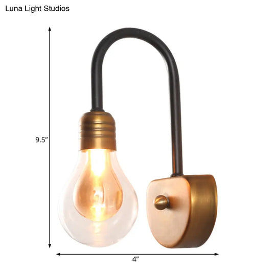 Contemporary Led Wall Sconce Light With Curved Brass Arm - Clear Glass Bulb 1/2/3 Lights