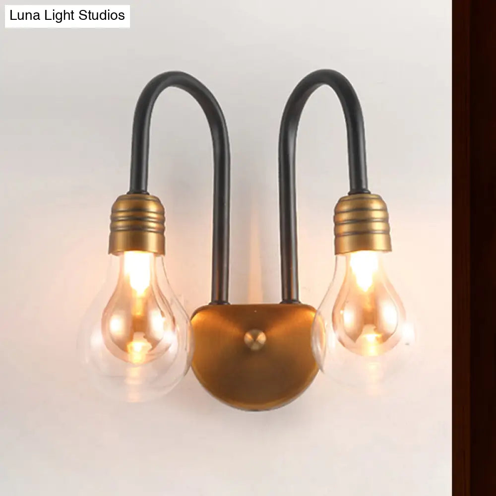 Contemporary Led Wall Sconce Light With Curved Brass Arm - Clear Glass Bulb 1/2/3 Lights