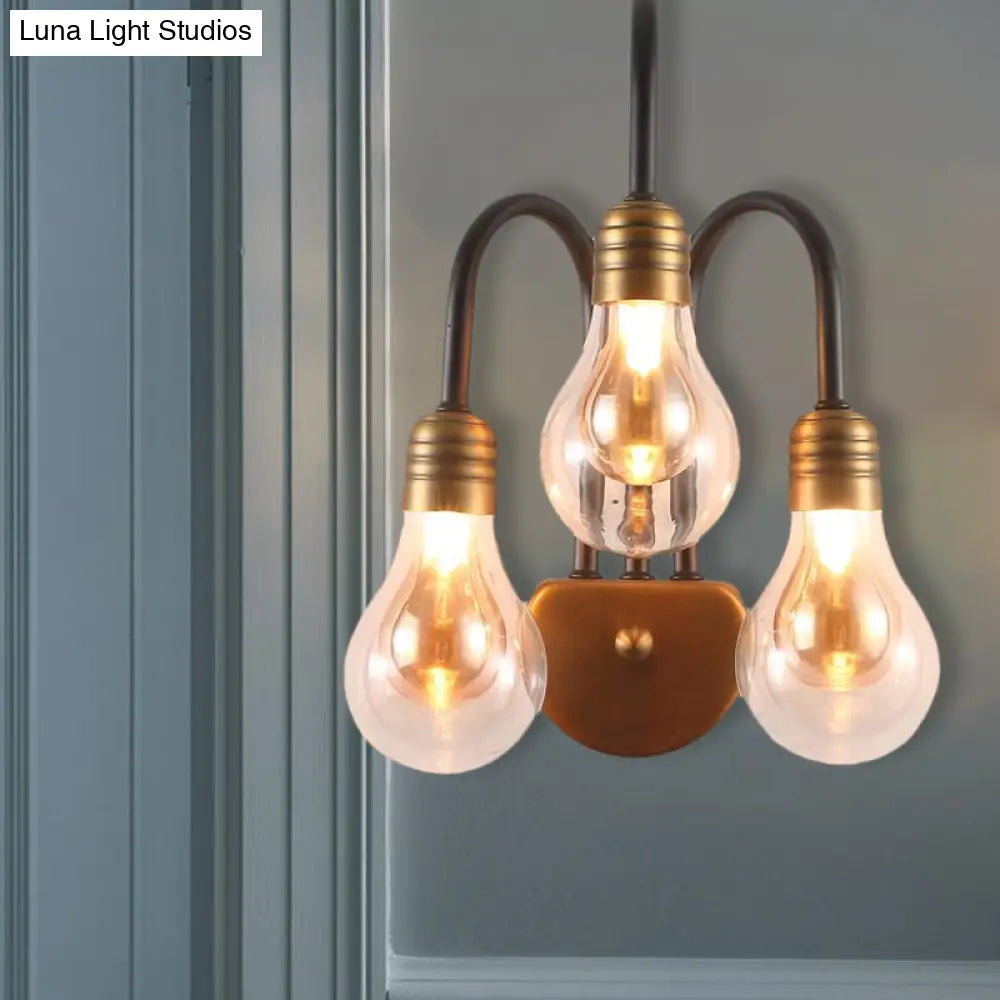 Contemporary Led Wall Sconce Light With Curved Brass Arm - Clear Glass Bulb 1/2/3 Lights