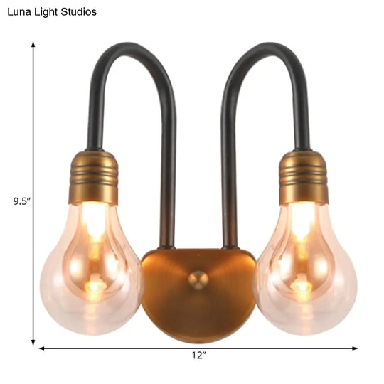 Contemporary Led Wall Sconce Light With Curved Brass Arm - Clear Glass Bulb 1/2/3 Lights