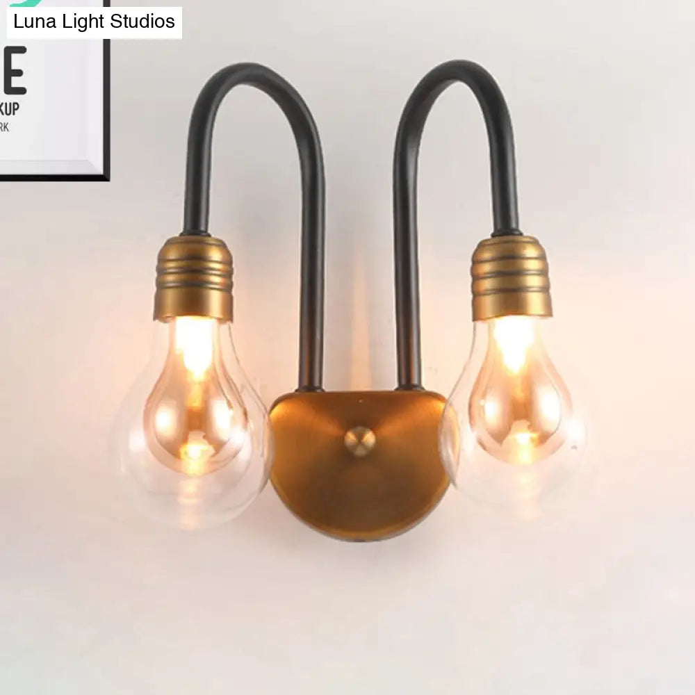 Contemporary Led Wall Sconce Light With Curved Brass Arm - Clear Glass Bulb 1/2/3 Lights