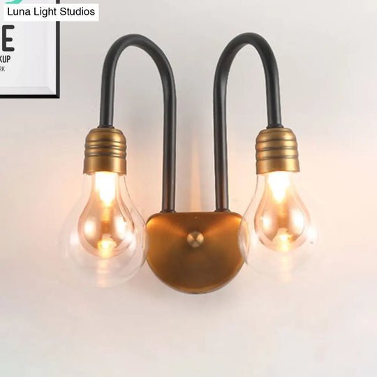 Contemporary Led Wall Sconce Light With Curved Brass Arm - Clear Glass Bulb 1/2/3 Lights