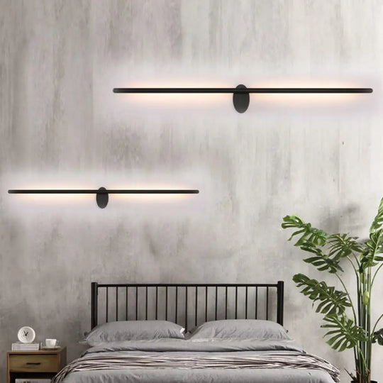 Contemporary Led Wall Sconce - Slim Metal Design With Natural Light 21.5/28/36 Width Black Finish