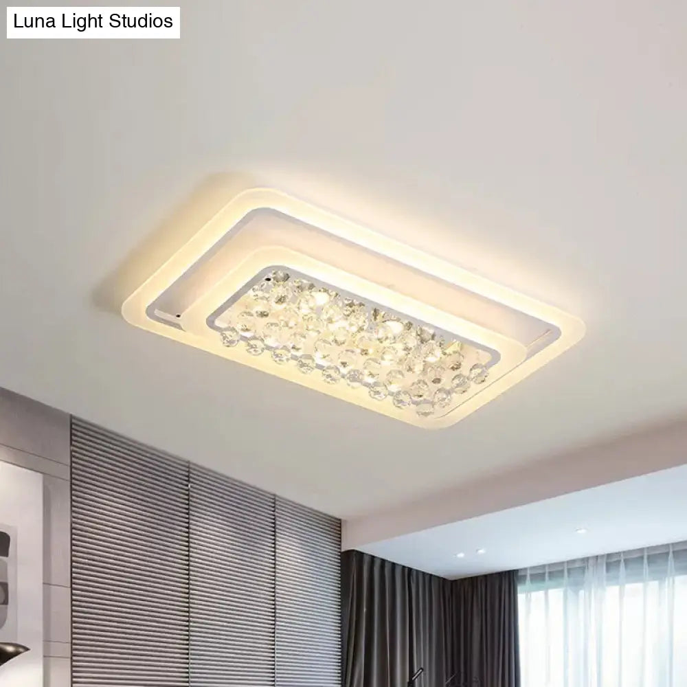 Contemporary Led White Ceiling Flush Mount Lamp With Warm/White Light And Crystal Accent For Living