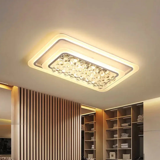Contemporary Led White Ceiling Flush Mount Lamp With Warm/White Light And Crystal Accent For Living