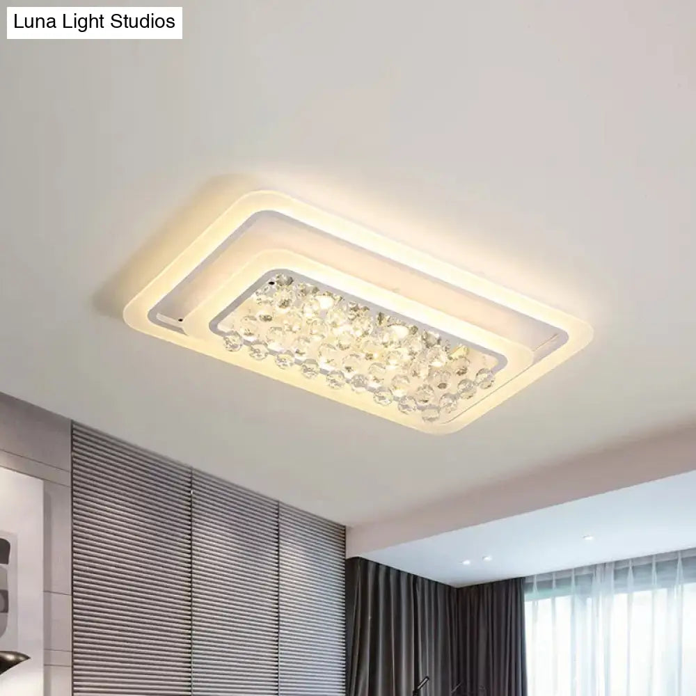 Contemporary Led White Ceiling Flush Mount Lamp With Warm/White Light And Crystal Accent For Living