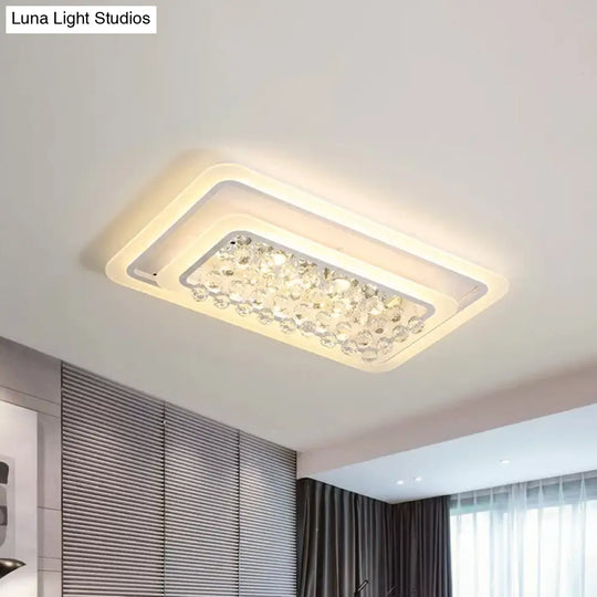 Contemporary Led White Ceiling Flush Mount Lamp With Warm/White Light And Crystal Accent For Living