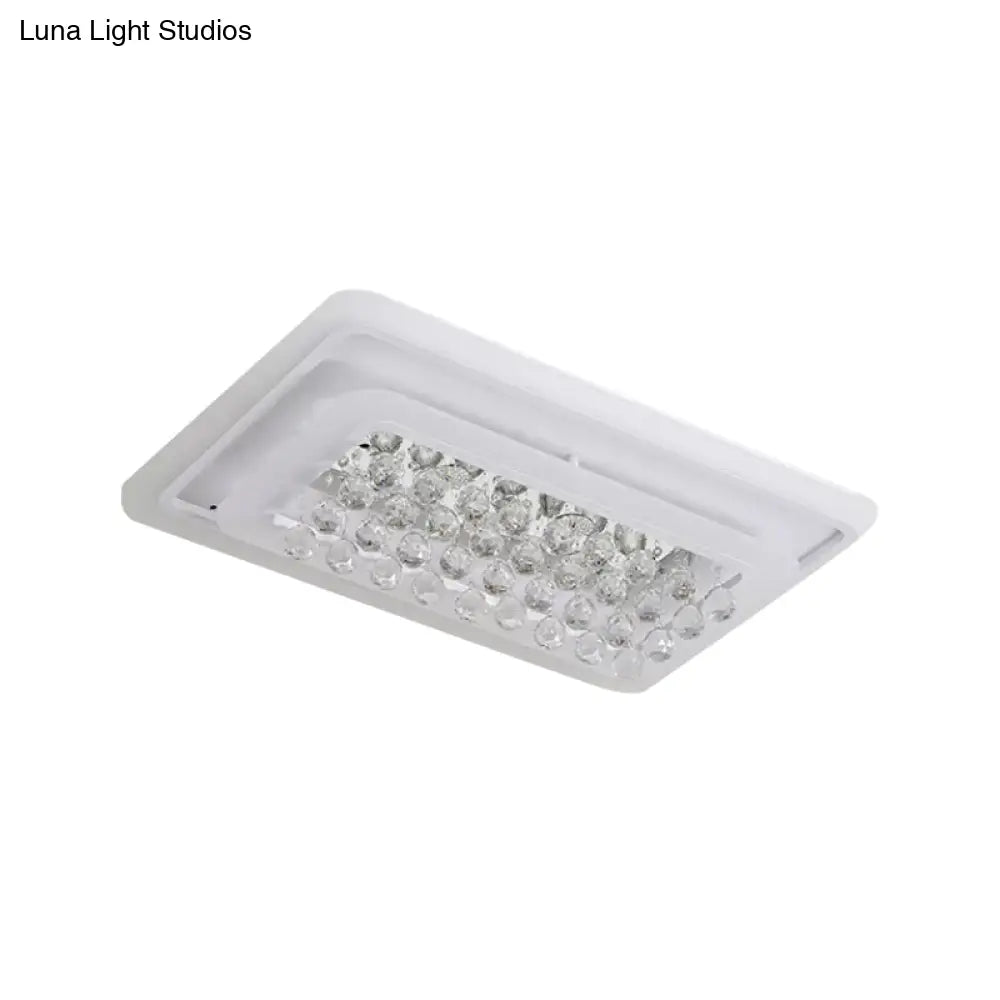 Contemporary Led White Ceiling Flush Mount Lamp With Warm/White Light And Crystal Accent For Living