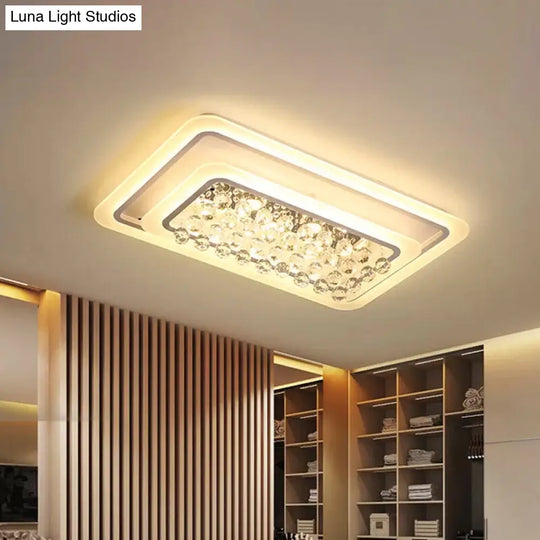 Contemporary Led White Ceiling Flush Mount Lamp With Warm/White Light And Crystal Accent For Living